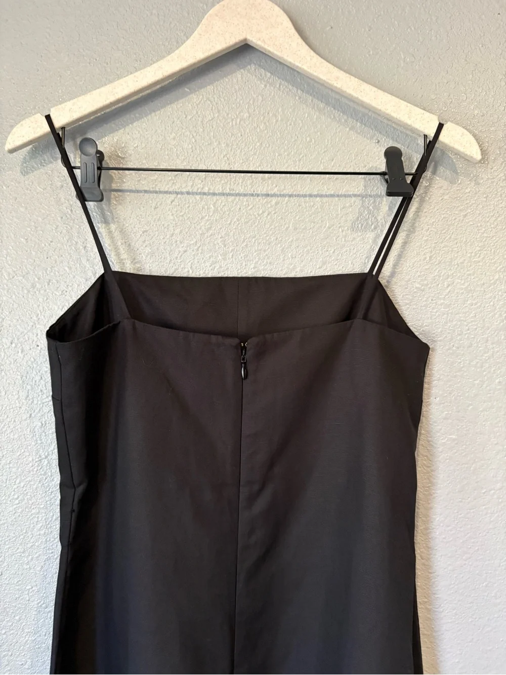 NEW COS Square Neck Linen Blend Black Minimalist Wide Leg Jumpsuit size 4